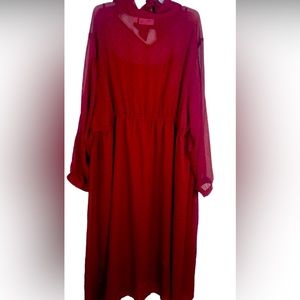 Evri Burgundy Red Patterened Sheer Maxi Dress Size 4x